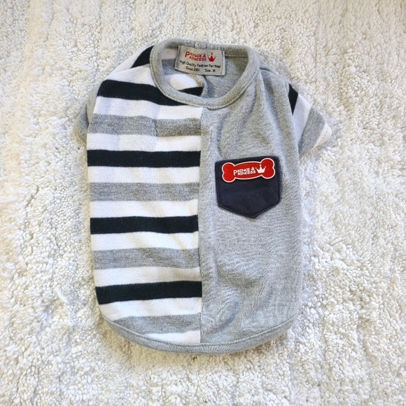 Dog Shirt Gray, White & Black Stripes with Pocket - Picture 1 of 8